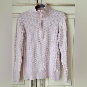 Polo Jeans Company Light Pink Cable Knit Zip Turtleneck Sweater. Large